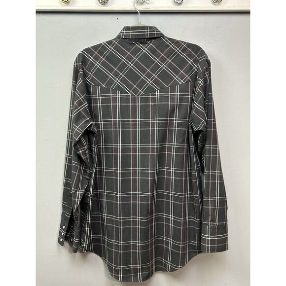 Plains Western Wear Pearl‎ Snap Shirt Mens Medium Black Gray Plaid Rockabilly - Picture 2 of 8